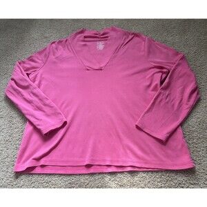 LL Bean Top Womens Petite L-Pet Bright Pink Supima Cotton Long Sleeve Shirt